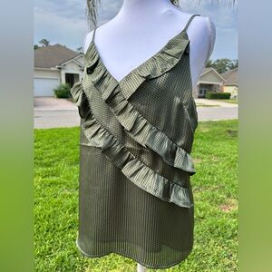NWT🌷EXPRESS Polka Dot Ruffle Green & Black Cami